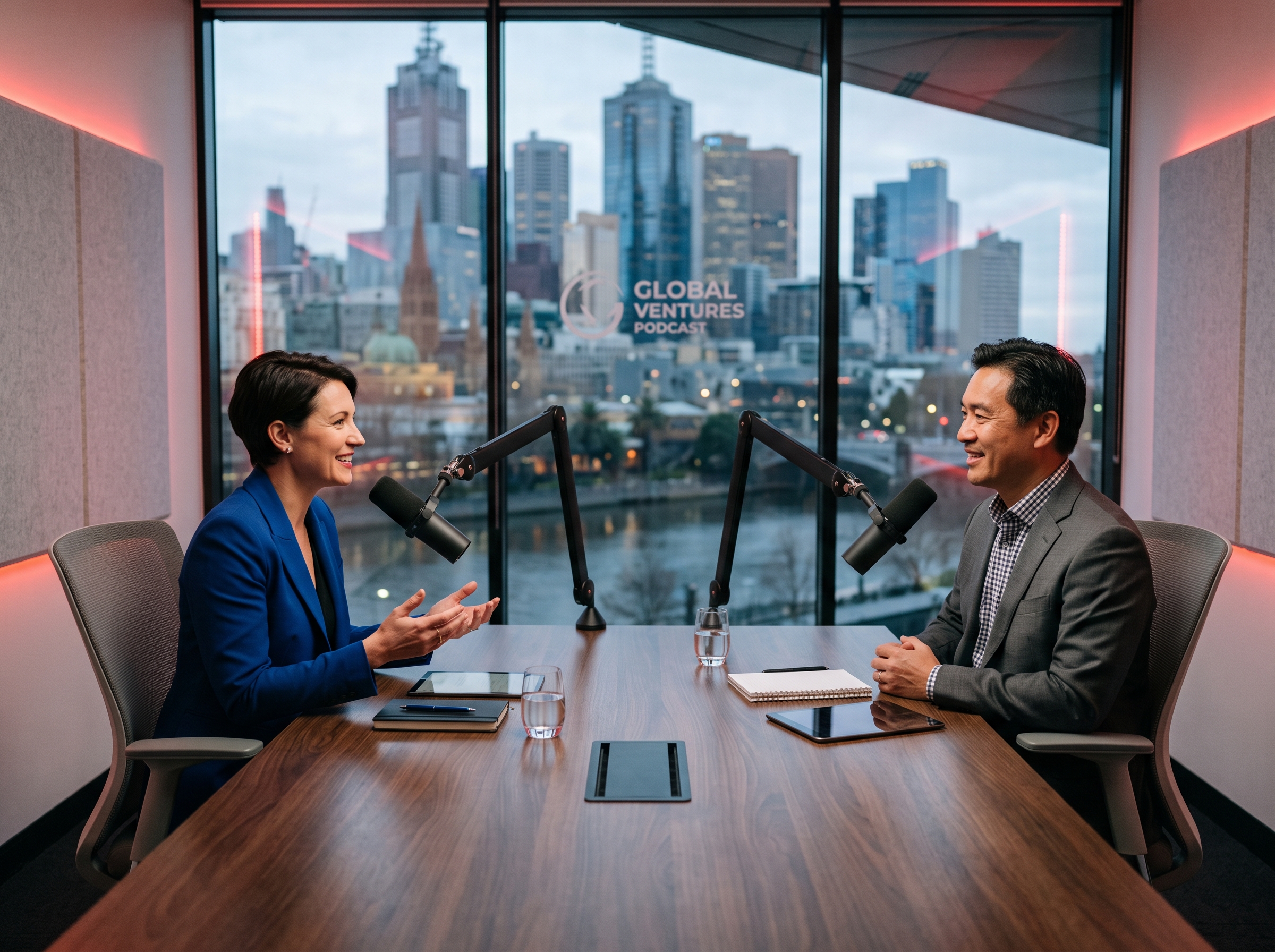 Corporate podcast recording in a boardroom