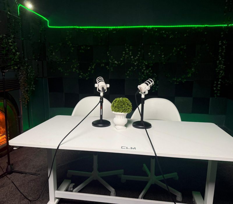 Podraw studios new looks 2 captured portraid podcast images-podcast studios-amazing looks podcast studios-2 seats and bes podcast mics with nature backgrounds